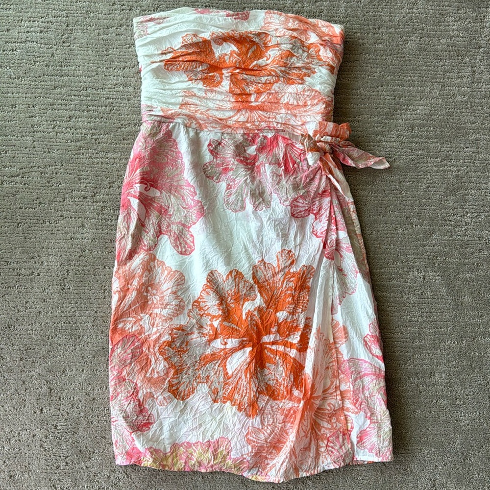Floral Strapless Dress in Pink and Orange